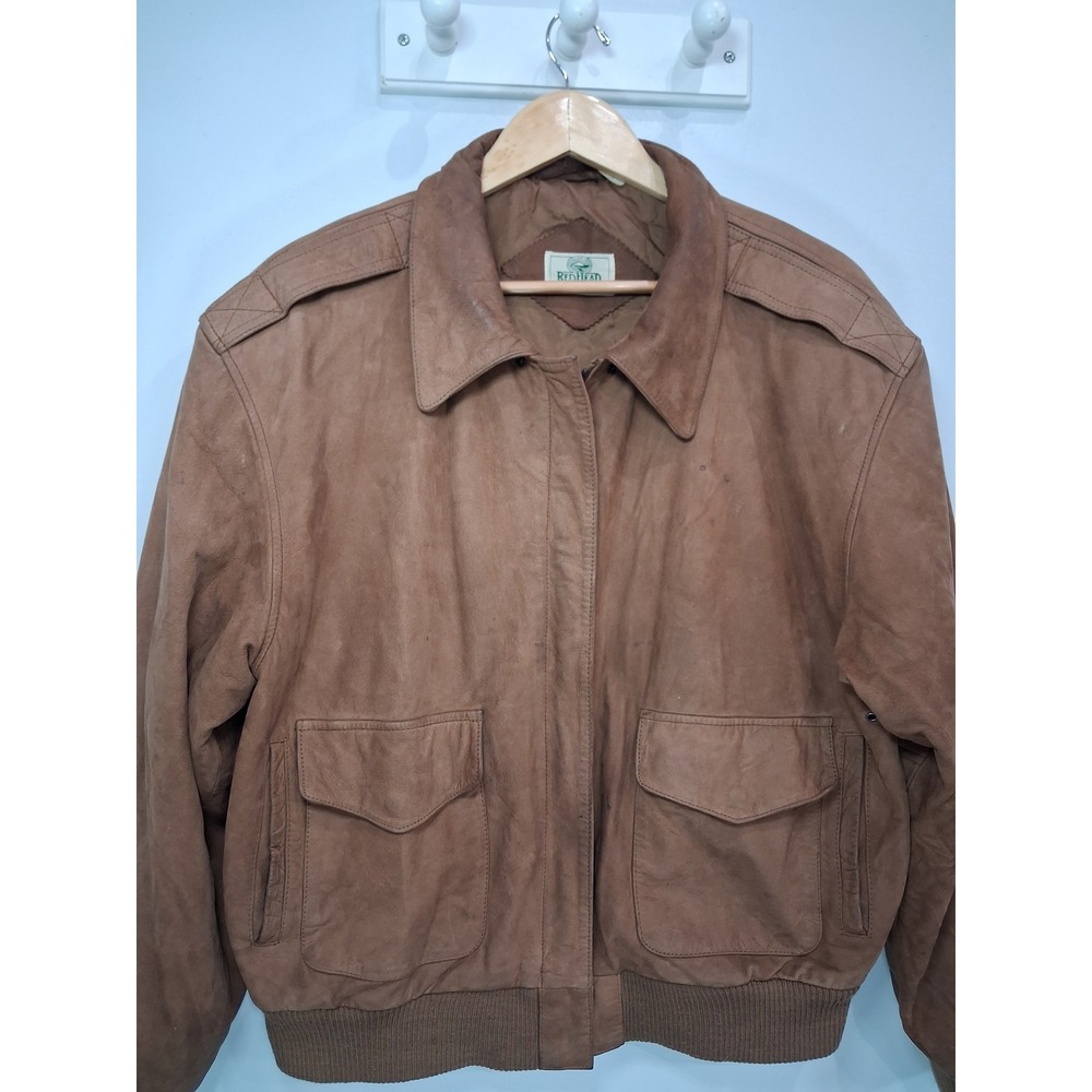 RedHead Mens Brown Distressed Leather Bomber Flight Jacket Large RN 74747 - Picture 2 of 8